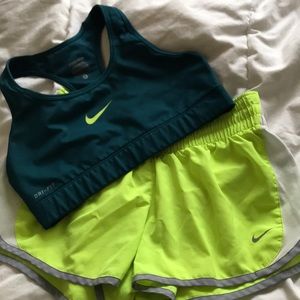 Lime green Nike running shorts